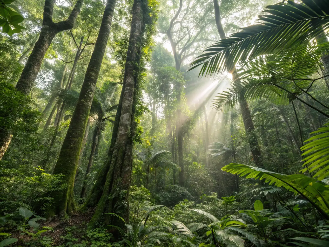 A lush green forest in La Réunion, showcasing the diverse flora and fauna, symbolizing RUN ECOGARDE's forest preservation efforts.