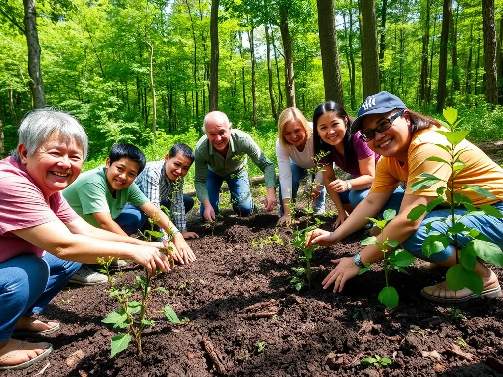 Community members planting native trees during a conservation event, illustrating RUN ECOGARDE's Community Collaboration efforts.